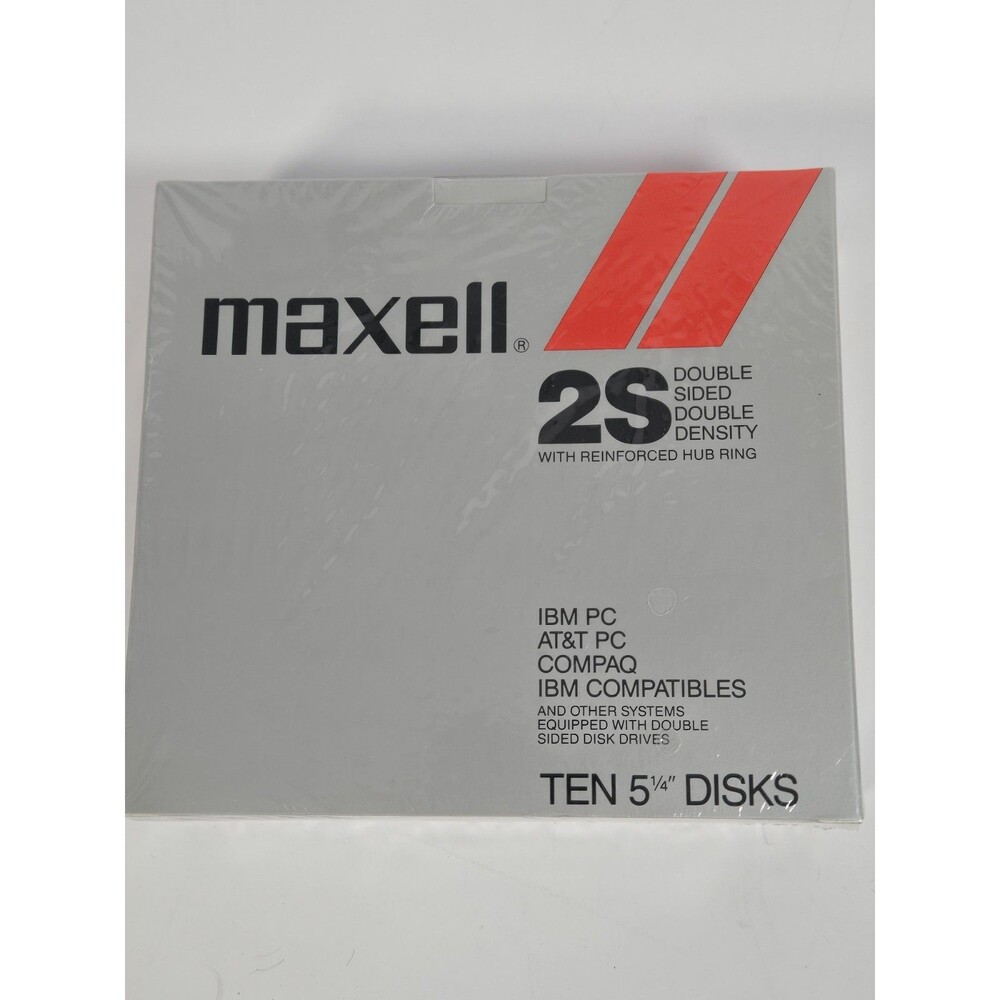 Maxell 2S 5.25 Floppy Disks 10 Pk Sealed Double Sided Double Density Vintage NOS